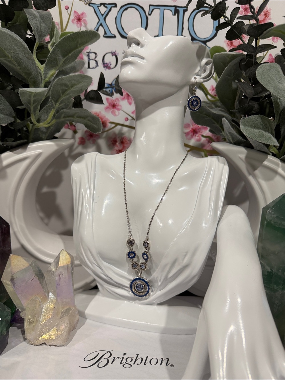 🩵 Eclipse SET BRIGHTON HALO TANZANITE SWAROVSKI CRYST SLVR Necklace & Earrings!